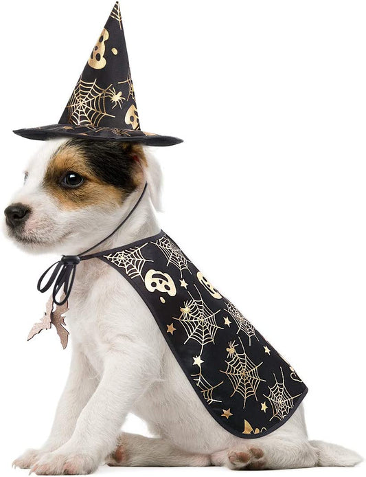 Pet Halloween Costumes Cape with Wizard Hat Dog Cat Halloween Apparels